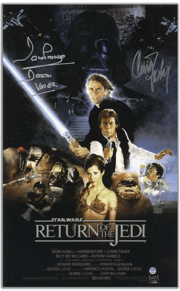 Carrie Fisher & Darth Vader's David Prowse Signed 10'' x 16'' Movie Poster Photo for ''Return of the Jedi'' -- With Steiner COA